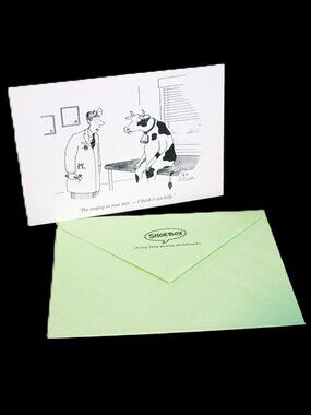 Shoebox Cow and Psychiatrist Doctor Blank Inside by Leo Cullum Greeting Card